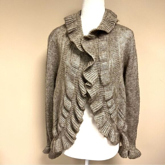 Chicos wool/mohair blend ruffled cardigan sweater Sz  1 - Picture 1 of 7